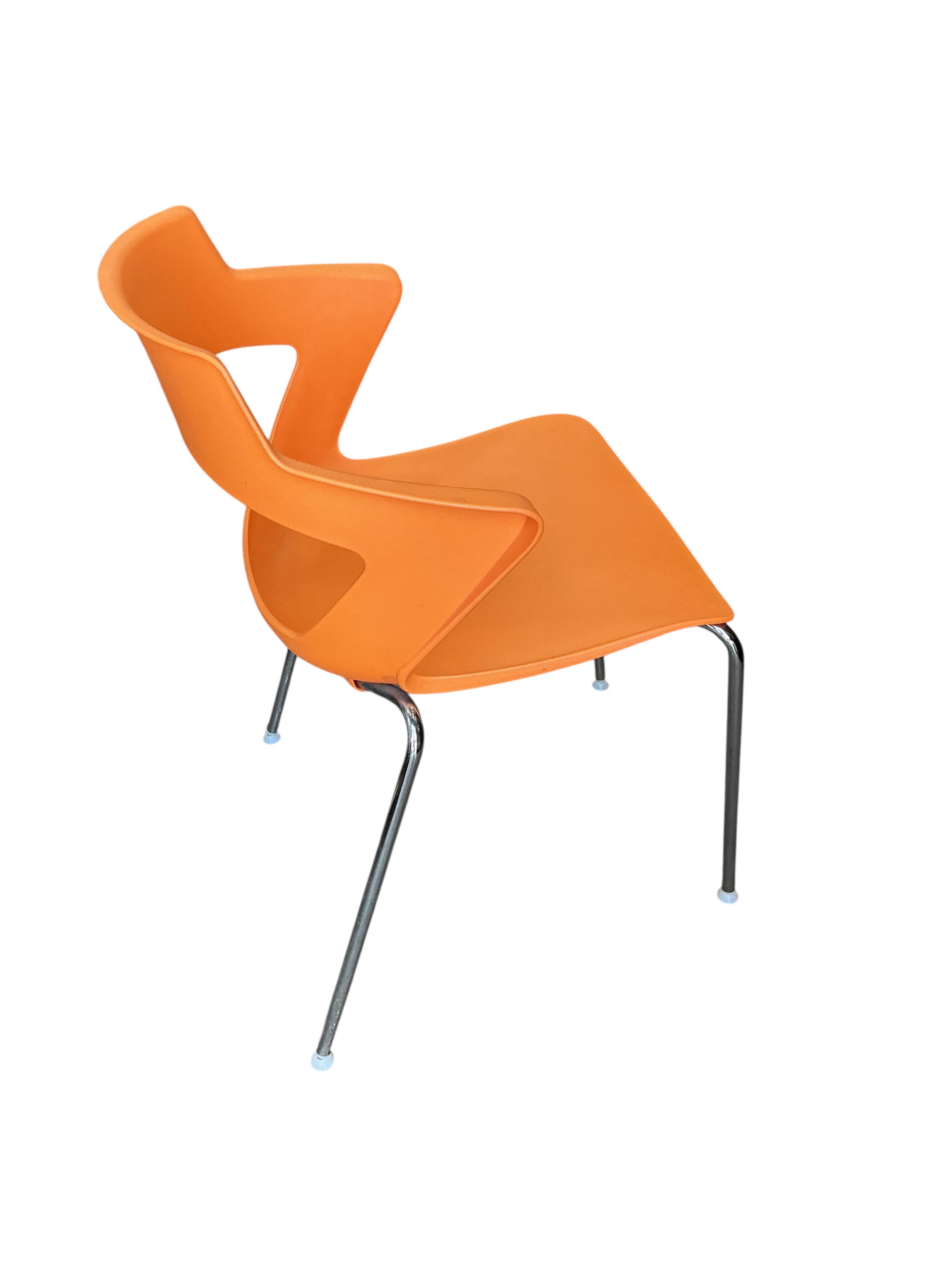 Paolo Lucidi and Luce Pevere for Elite, a set of six orange stacking chairs, width 55cm, depth 46cm, height 78cm